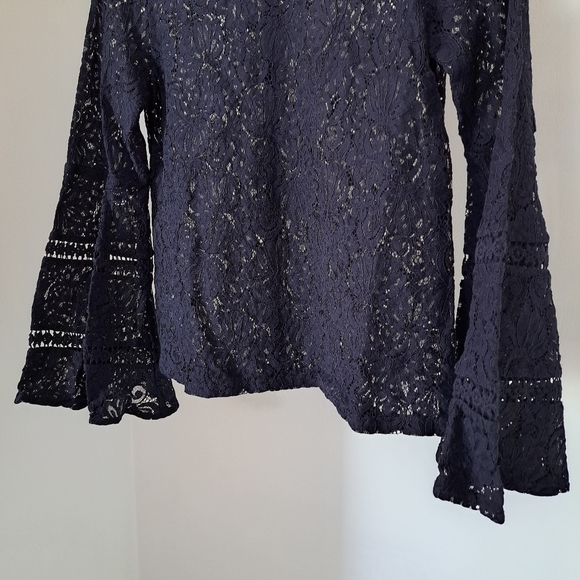 LOFT | Navy blue lace blouse with bell sleeves - Picture 6 of 11